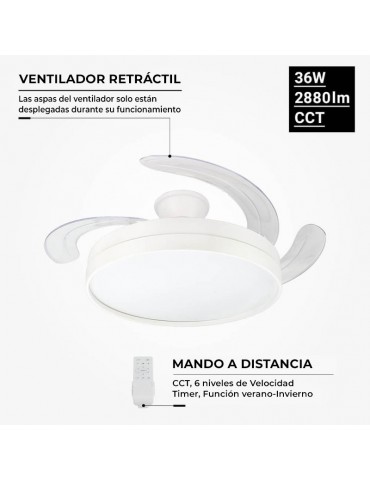 Ventilador Rectráctil OPTO 36W CCT Blanco Mando RC - 1