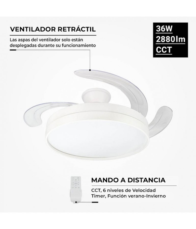 Ventilador Rectráctil OPTO 36W CCT Blanco Mando RC - 1