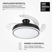 Ventilador RETRACTIL OPTO 36W CCT Blanco Negro RC - 1