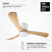 Ventilador LED Madera Blanco 18W Mando RC - 3