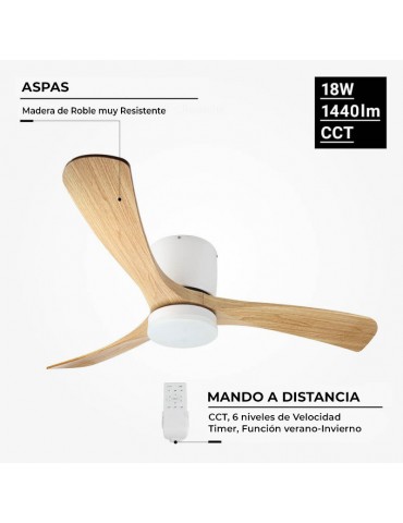 Ventilador LED Madera Blanco 18W Mando RC - 3