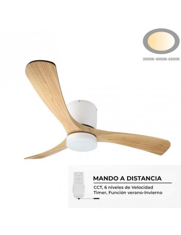 Ventilador LED Madera Blanco 18W Mando RC - 1