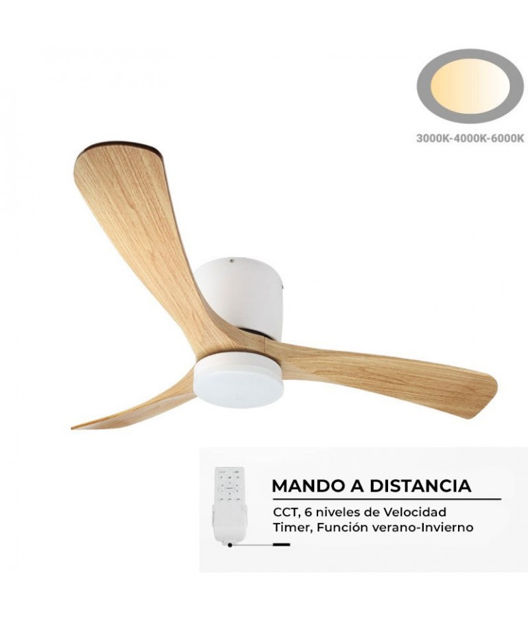 Ventilador LED Madera Blanco 18W Mando RC - 1