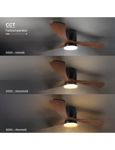 Ventilador Techo LED Negro y Madera Roble 18W CCT Mando - 8