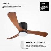 Ventilador Techo LED Negro y Madera Roble 18W CCT Mando - 9