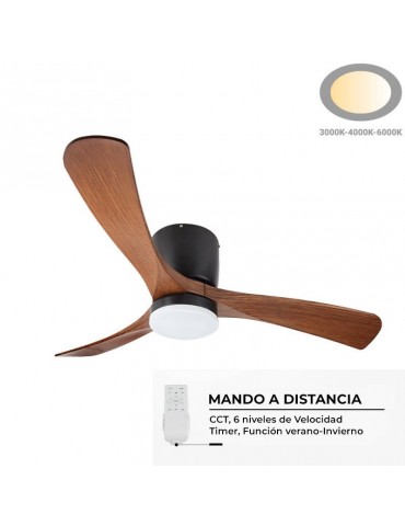 Ventilador Techo LED Negro y Madera Roble 18W CCT Mando - 1