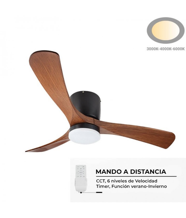 Ventilador Techo LED Negro y Madera Roble 18W CCT Mando - 1