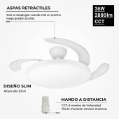Ventilador Techo RETRACTIL SLIM 36W CCT Blanco Mando RC - 2