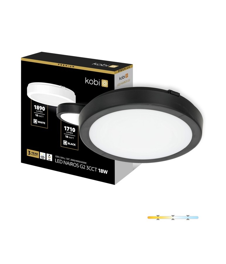 PLAFON LED TECHO Redondo Negro NAIROS G2 18W 3CCT - 1