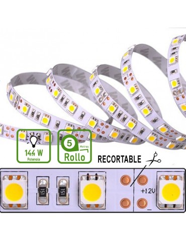 TIRA DE LED DC12V 14,4W IP20 160°BLANCA FRÍA 60LEDS SMD5050 Adhesivas