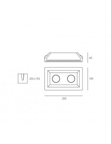 Aro rectangular empotrable de yeso modelo Fresco dimensiones