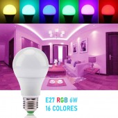 LED Multicolor RGB 6W E27 230V Remote control IR