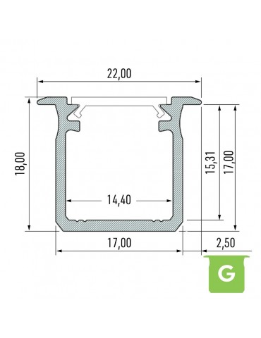 PERFIL ALUMINIO EMPOTRAR "G" TIRA DE LED
