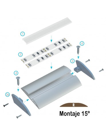 PERFIL ALUMINIO SEMICIRCULAR "R" TIRA DE LED