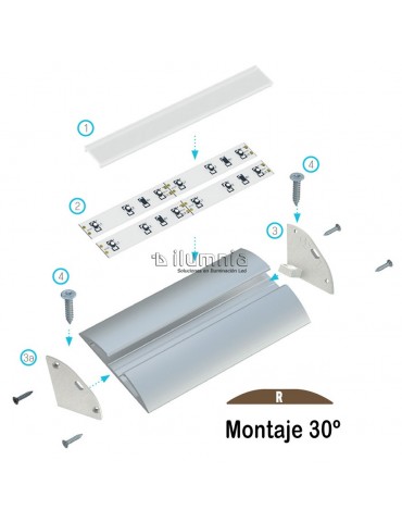 PERFIL ALUMINIO SEMICIRCULAR "R" TIRA DE LED
