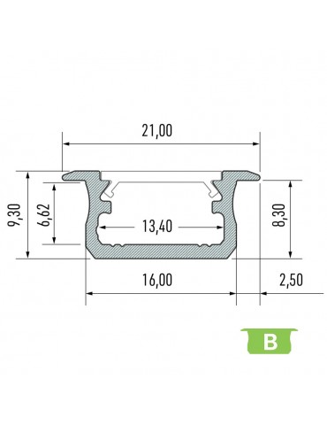 PERFIL ALUMINIO EMPOTRAR MEDIO "B" TIRA DE LED