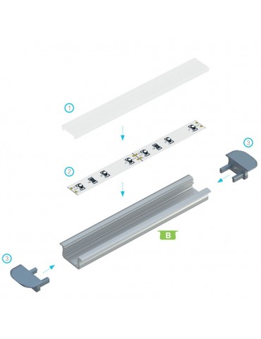 PERFIL ALUMINIO EMPOTRAR MEDIO "B" TIRA DE LED