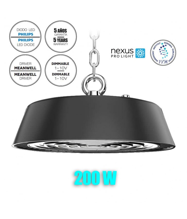 CAMPANA INDUSTRIAL LED UFO 200W DIMMABLE IP65 28000lumnes