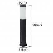 Baliza Redonda ZEZA 581mm E27 Resina dimensiones