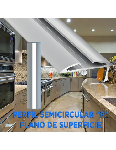 PERFIL ALUMINIO SEMICIRCULAR "R" TIRA DE LED
