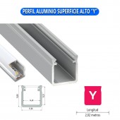 PERFIL ALUMINIO SUPERFICIE ALTO "Y" TIRA LED