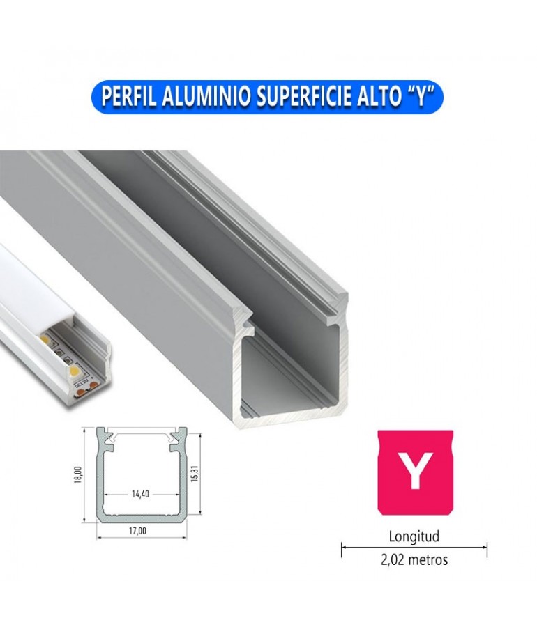 PERFIL ALUMINIO SUPERFICIE ALTO "Y" TIRA LED