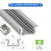 PERFIL ALUMINIO EMPOTRAR MEDIO "B" TIRA DE LED