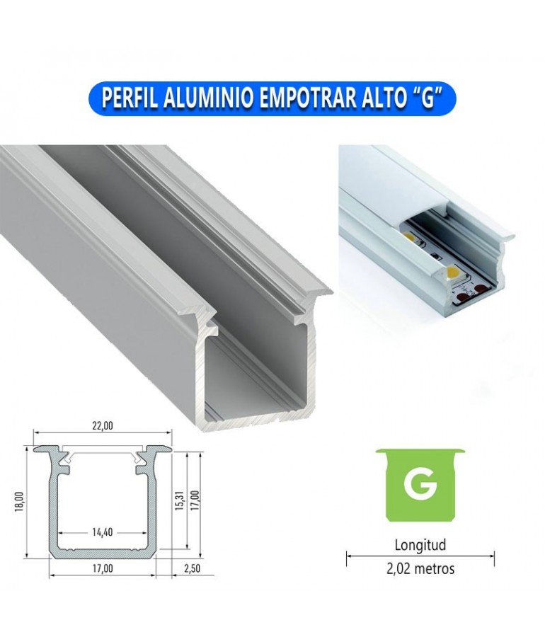 PERFIL ALUMINIO EMPOTRAR ALTOG TIRA DE LED