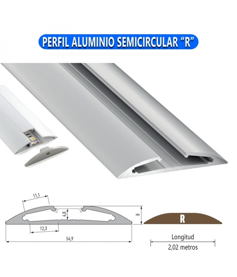 Perfil de aluminio semicircular R plano para tiras de led