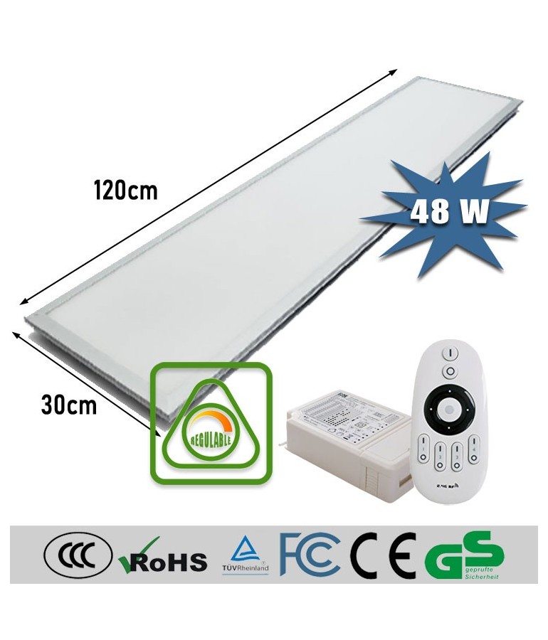 PANEL LED FLAT 48W REGULABLE DIMMABLE CON MANDO 1200x300mm