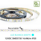 TIRA DE LED DC12V 14,4W IP20 160°BLANCA FRÍA 60LEDS SMD5730 Adhesivas