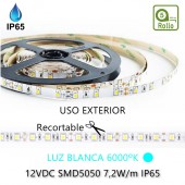 TIRA DE LED DC12V 7,2W IP65 160°BLANCA FRÍA 30LEDS SMD5050 Adhesivas