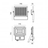 Foco Solar LED 10W Sensor de movimiento con Placa Solar dimensiones