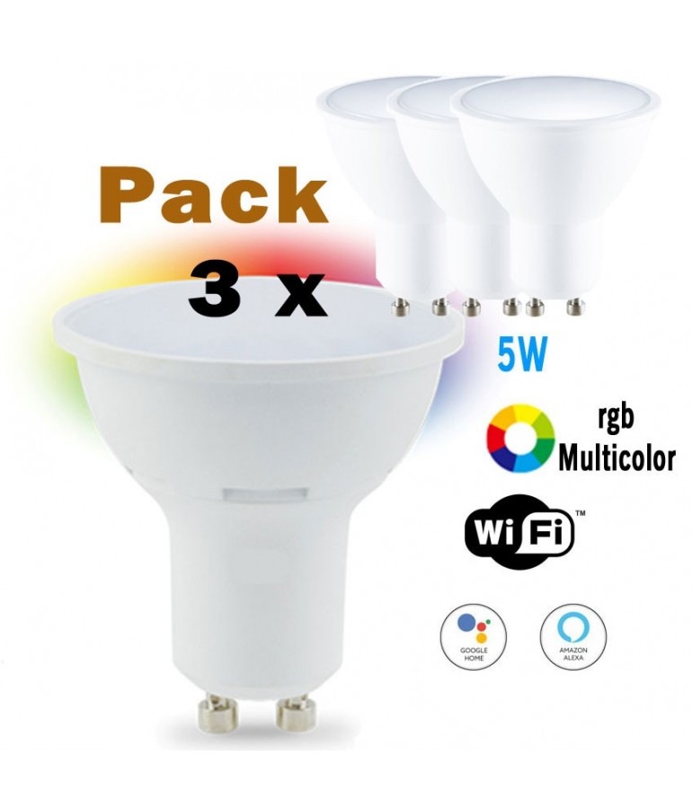 PACK 3 Bombillas LED SMART WIFI 5W GU10 RGB