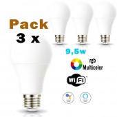 PACK 3 Bombillas LED SMART WIFI 9.5W E27 RGB