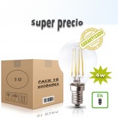 PACK 10 LED VINTAGE filamento Esférica P45 4W E14 CRISTAL