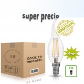 PACK 10 LED VINTAGE filamento VELA FLAMA E14 4W C37 CRISTAL