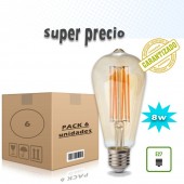 PACK 6 LED VINTAGE RETRO EDISON ST64 8W E27 230V CRISTAL