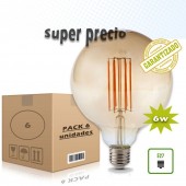 PACK 6 LED VINTAGE GLOBO G125 6W E27 230V CRISTAL AMBAR