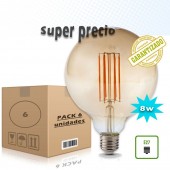 PACK 6 LED VINTAGE Filamento GLOBO G125 8W E27 230V CRISTAL  AMBAR