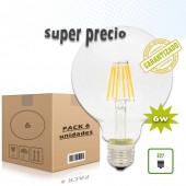 PACK 6 LED VINTAGE GLOBO G125 6W E27 230V CRISTAL TRANSPARENTE