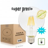 PACK 6 LED VINTAGE GLOBO G125 8W E27 230V CRISTAL TRANSPARENTE