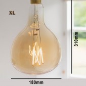 LED VINTAGE RETRO GIGANTE XL ER180 8W E27 230V CRISTAL 360° dimensiones