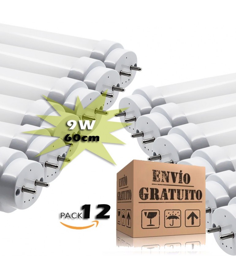 Pack 12 Tubos LED T8 60cm 9W Cristal 360°