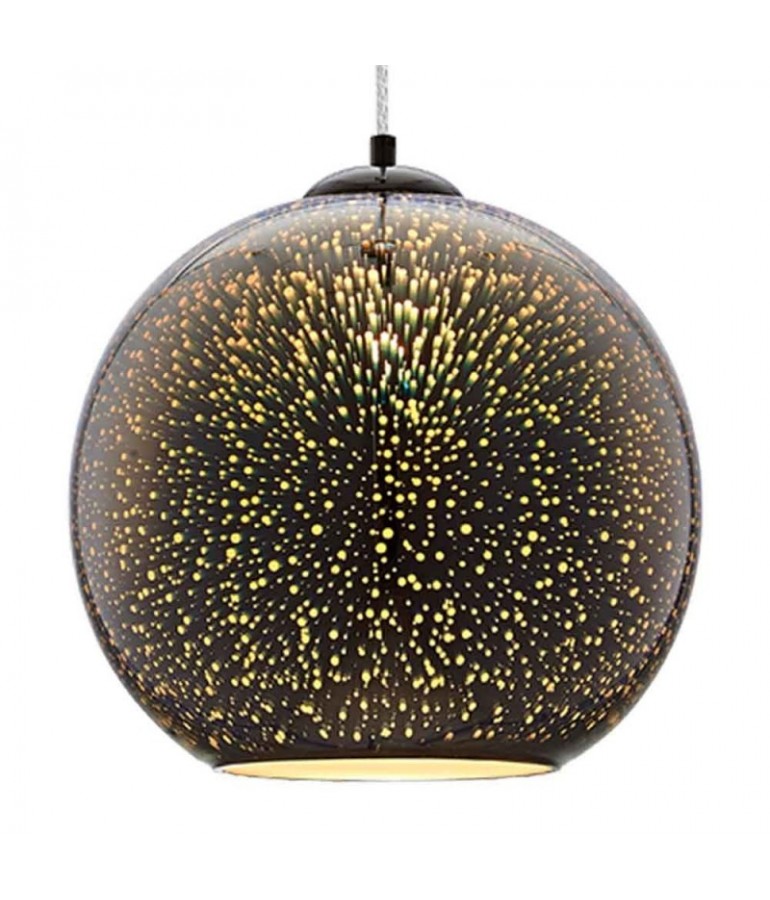 Lámpara Colgante 3D de Cristal y Metal Cromo Fireworks efecto Destellos.