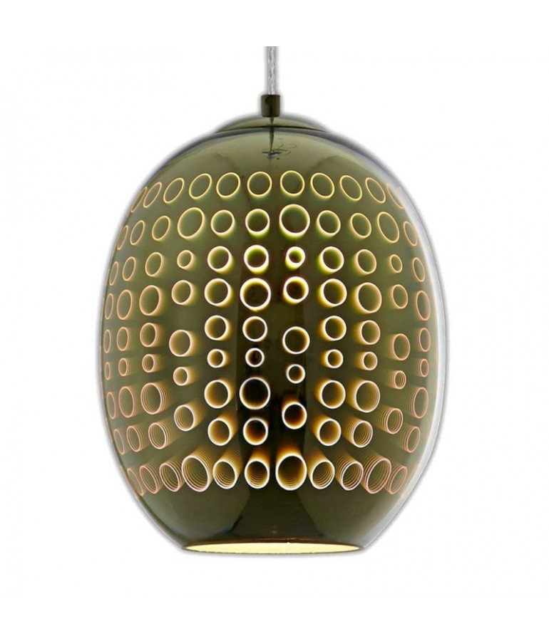Lámpara Colgante 3D de Cristal y Metal Cromo Fireworks efecto círculos.