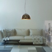 Lámpara Colgante 3D de Cristal y Metal cromo efecto círculos foto.