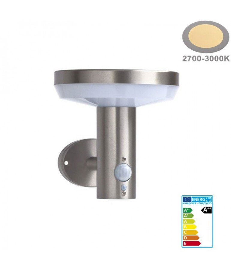 Aplique Solar LED Pared CIRCULAR INOX Sensor movimiento PIR