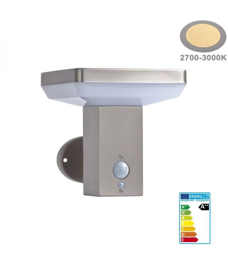 Aplique Solar LED Pared CUADRADO INOX Sensor movimiento PIR