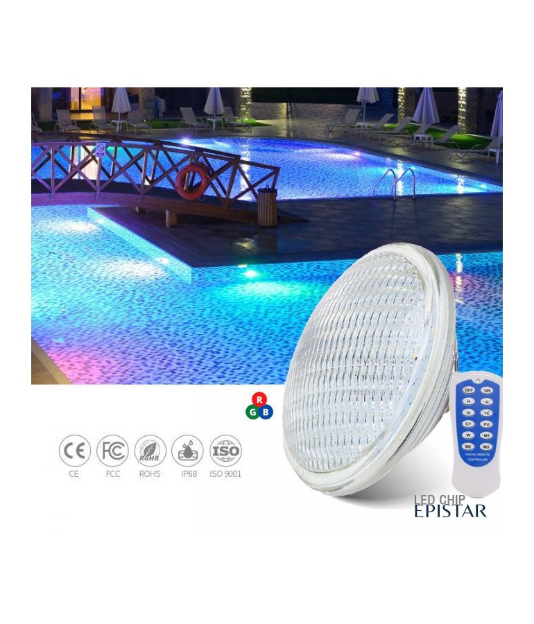 Bombilla LED piscina 12V PAR56 IP68 RGB Mando Distancia